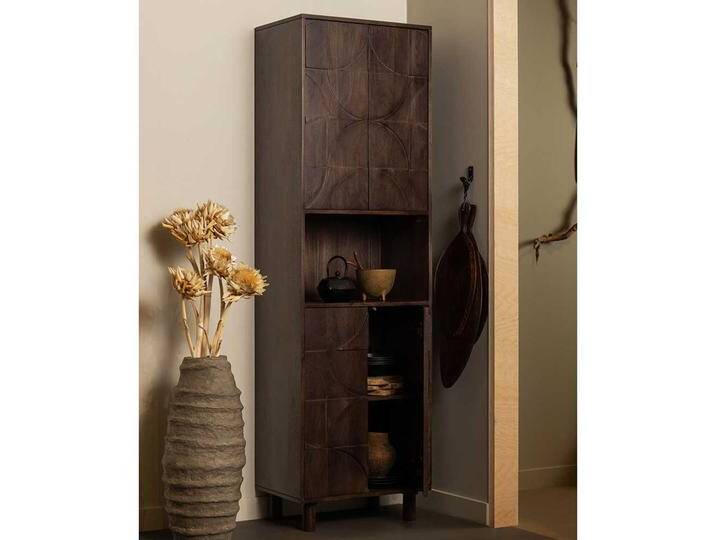 Moderner Wohnzimmerschrank in Walnussbraun Mangobaum Massivholz von Basilicana