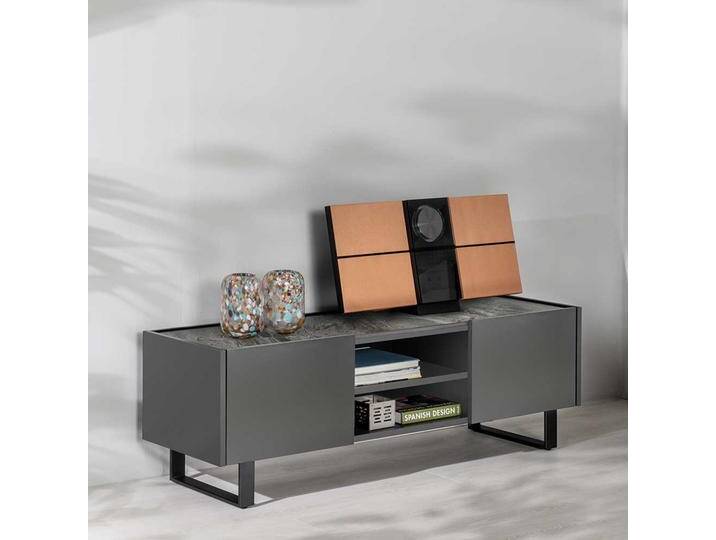 Phonomöbel Grau in modernem Design 140 cm breit 45 cm hoch von Basilicana