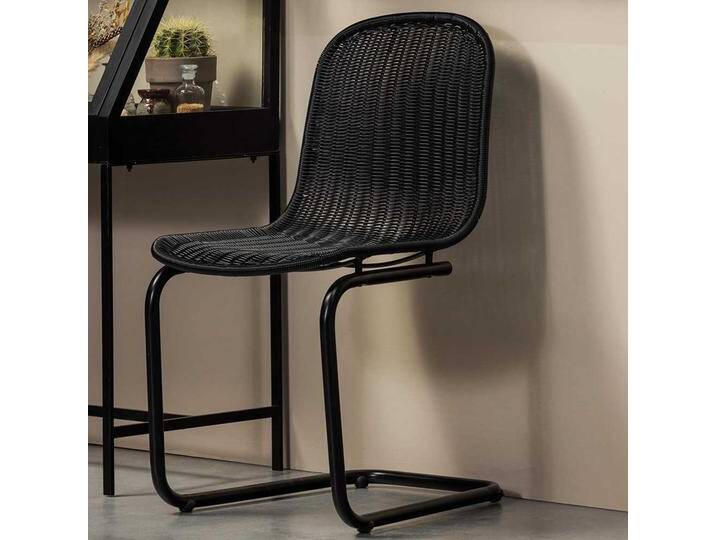 Rattan Schwingstühle in Schwarz Gestell aus Metall (2er Set) von Basilicana