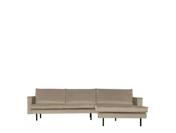 Retro Design Sofa Ecke in hellem Khaki Samt und Metall von Basilicana