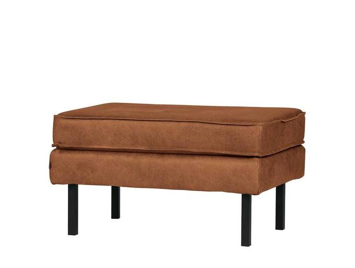 Retro Polsterhocker in Cognac Braun Recyclingleder 45 cm hoch von Basilicana