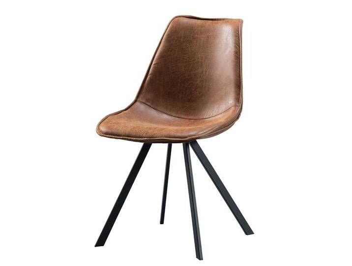 Retro Schalenstuhl Set in Braun Kunstleder Schwarz Metall (2er Set) von Basilicana