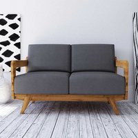 Retrostil Couch in Hellgrau Webstoff Wildeiche Massivholz von Basilicana