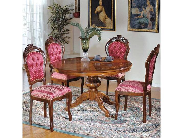 Runder Tisch und 4 Stühle im Barock Design Rot und Nussbaum (fünfteilig) von Basilicana