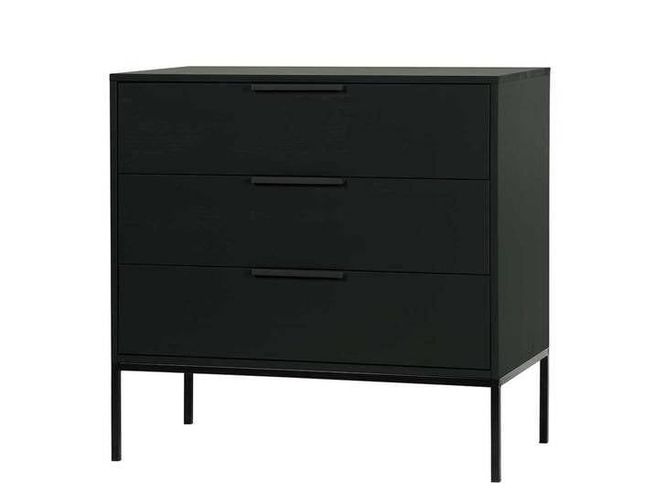 Schwarze Schubladenkommode aus Kiefer Massivholz Gestell aus Metall Schwarze Schubladenkommode aus Kiefer Massivholz Gestell aus Metall von Basilicana