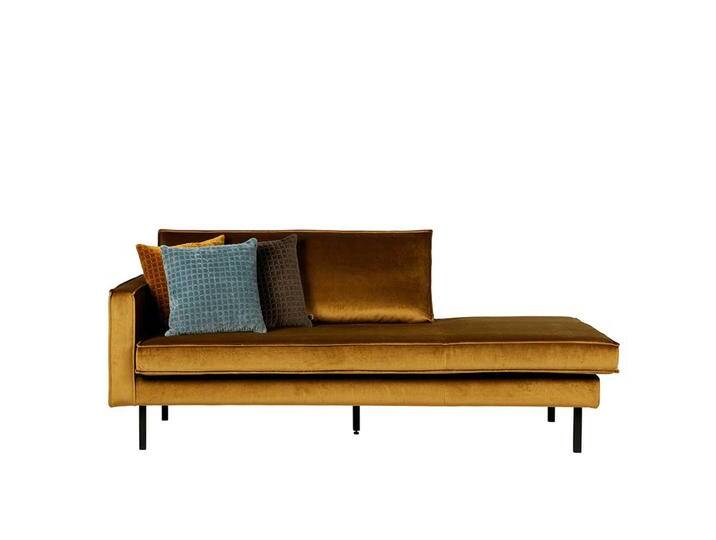 Sofa Recamiere in Honigfarben Samt Armlehne links von Basilicana