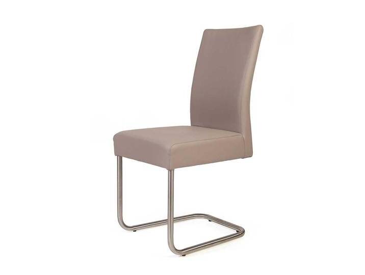 Stühle in Beige Kunstleder Freischwinger Gestell aus Edelstahl (2er Set) von Basilicana