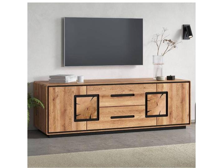 TV Bank Fernsehunterschrank in Wildeichefarben und Schwarz TV Bank Fernsehunterschrank in Wildeichefarben und Schwarz von Basilicana