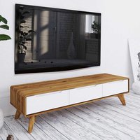 TV Lowboard in Weiß und Wildeiche drei Schubladen von Basilicana