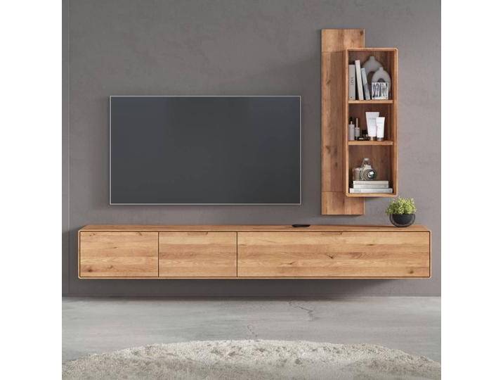 TV Wohnwand Wohnzimmerwand 220 cm breit aus Wildeiche Massivholz (zweiteilig) von Basilicana