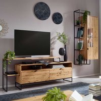 TV Wohnwand aus Wildeiche Massivholz & Metall modernem Design (zweiteilig) von Basilicana