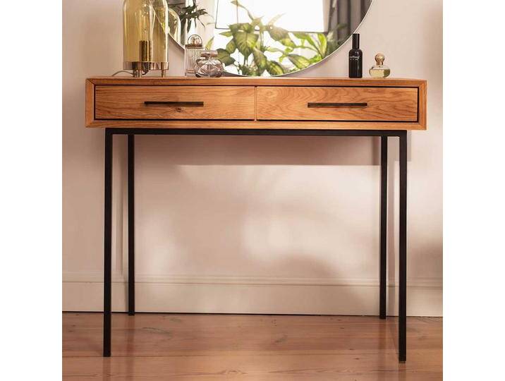 Tischkonsole aus Wildeiche Massivholz Vierfußgestell aus Metall von Basilicana