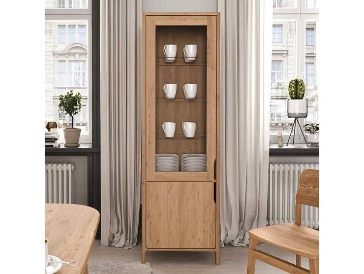 Vitrine Wohnzimmerschrank mit Glastür und Massivholztür von Basilicana