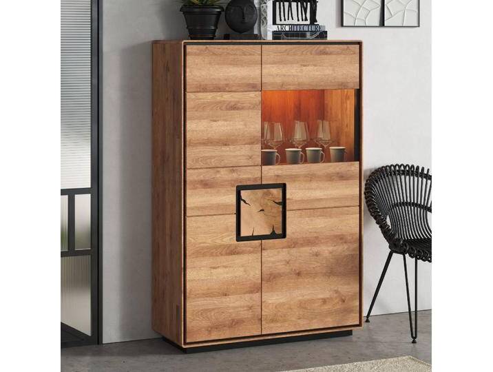 Vitrinenschrank Standvitrine mit Hirnholz Applikation und Glastür von Basilicana