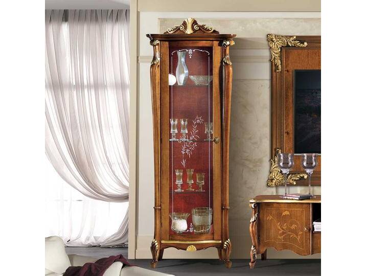 Vitrinenschrank in Nussbaumfarben und Dunkelrot 70 cm breit von Basilicana