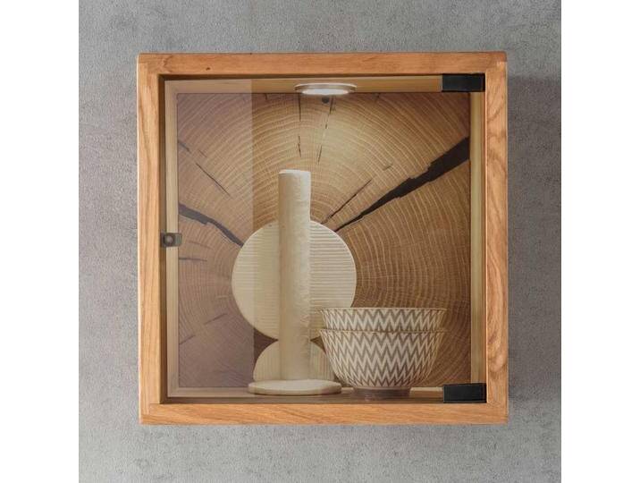 Wandschrank mit Glastür aus Wildeiche Massivholz 34 cm breit von Basilicana