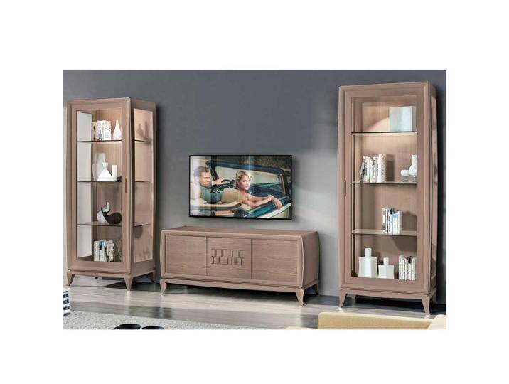 Wohnzimmer Anbauwand in Esche dunkel furniert modern (dreiteilig) von Basilicana