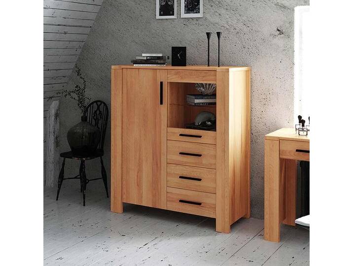 Wohnzimmer Highboard aus Kernbuche Massivholz mit Glastür von Basilicana