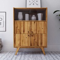 Wohnzimmer Highboard aus Wildeiche Massivholz Retro Look von Basilicana