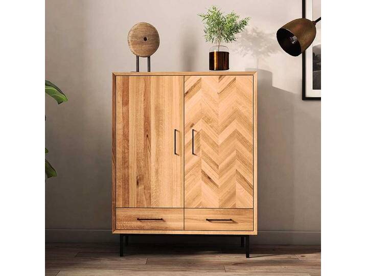 Wohnzimmer Highboard aus Wildeiche Massivholz Skandi Design von Basilicana
