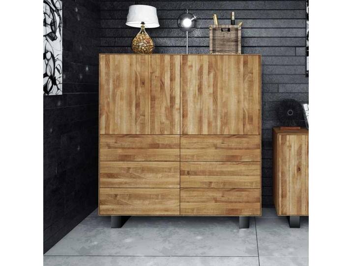 Wohnzimmer Highboard aus Wildeiche Massivholz Stahl von Basilicana