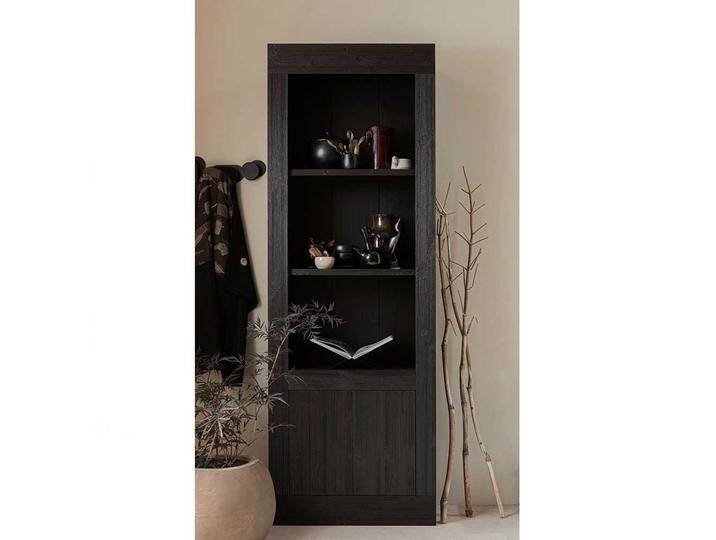 Wohnzimmer Regal Japandi in Kiefer dunkelbraun 230 cm hoch von Basilicana