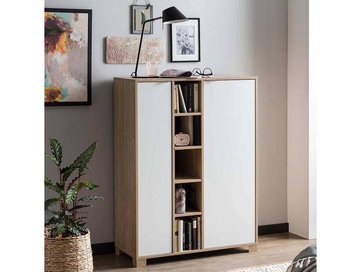 Wohnzimmerschrank in Eiche hell und Weiß Made in Germany von Basilicana
