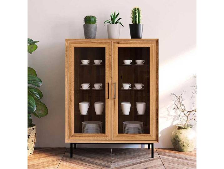 Wohnzimmervitrinenschrank massiv mit 2 Glastüren Skandi Design von Basilicana