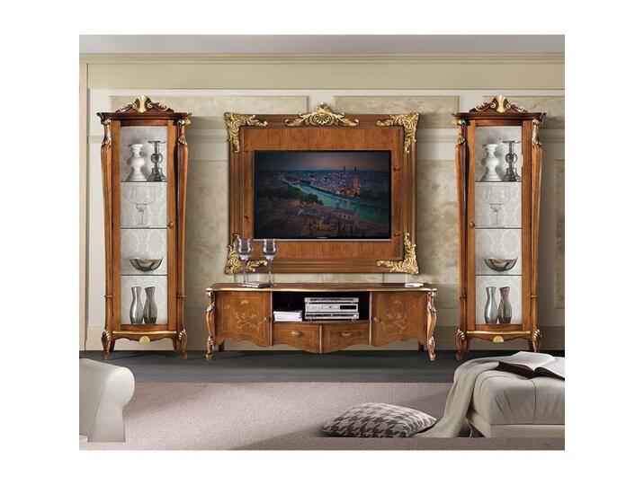 Wohnzimmerwand in Nussbaumfarben und Weiß italienischen Stil (vierteilig) von Basilicana