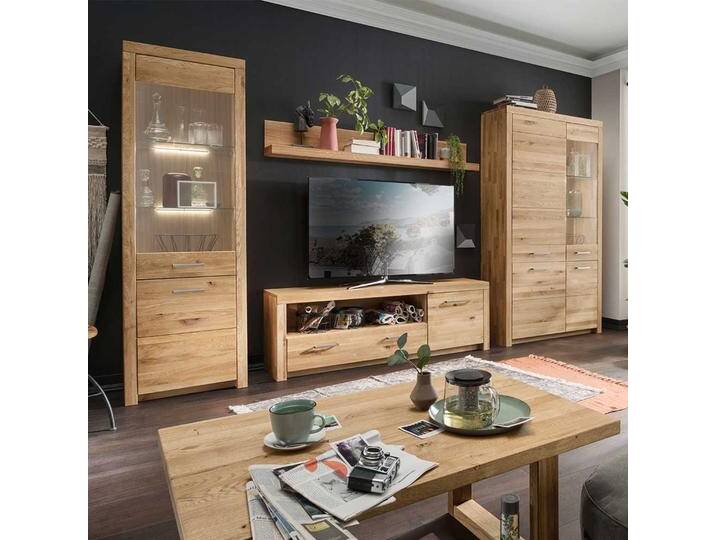 Wohnzimmerwand modern aus Wildeiche Massivholz geölt (vierteilig) von Basilicana