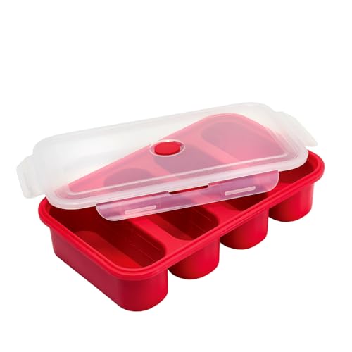 Basilico® Gefrierschale mit vier Portionen aus Silikon – praktischer Gefrierbehälter für Soßen, Suppen & andere Lebensmittel – ideal gegen Lebensmittelverschwendung - 4x 250ml Fassungsvermögen - rot von Basilico