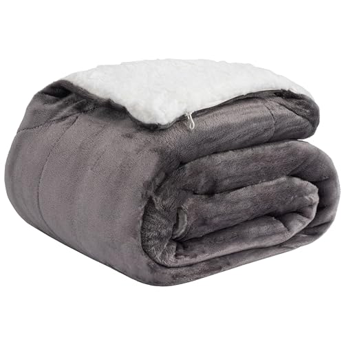 Basisstoff Cloudy Decke Sofa Kuscheldecke warm Sherpa Couchdecke mit Ecktasche Grau Gr.220 x 240 cm von Basisstoff