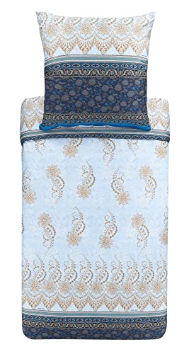 Bassetti Bettwäsche Garnitur Oristano B1 aus Baumwolle Mako-Satin in der Farbe Blau 2-Teilig mit Reißverschluss, Maße: 200cm x 200cm, 80cm x 80cm, 9323449 von Bassetti