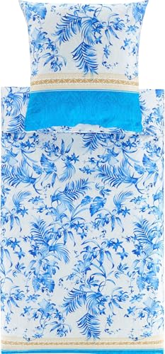 Bassetti IBISCUS Tattoo Bettwäsche + 1 Kissenhülle aus 100% Baumwollsatin in der Farbe Blau B1, Maße: 135x200 + 1 K 80x80 cm - 9332094 von Bassetti