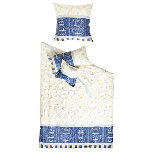 Bassetti OPLONTIS Bettwäsche + 1 Kissenhülle aus 100% Baumwollsatin in der Farbe Blau v.9, Maße: 155x220 + 1 K 80x80 cm - 9237221 von Bassetti