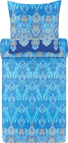 Bassetti RAGUSA Bettwäsche + 1 Kissenhülle aus 100% Baumwollsatin in der Farbe Blau B1, Maße: 155x220 + 1 K 80x80 cm - 9321858 von Bassetti