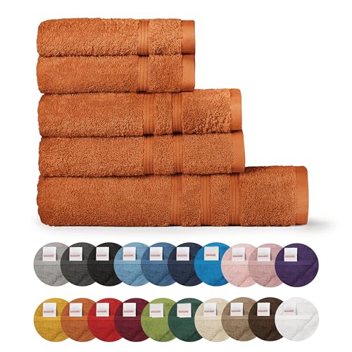 Bassetti Weiches Handtuch 480 g 100% Baumwolle Set mit 5 Stück (2 x 58 x 105 cm + 2 x 38 x 55 cm + 1 x 70 x 140 cm) - Kollektion MONIQUE - BRUCIATO O6 von Bassetti