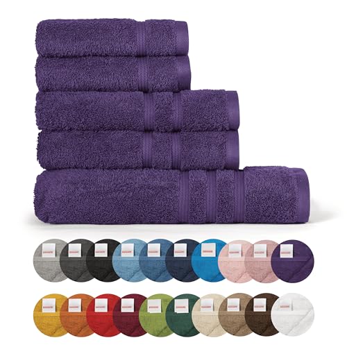 Bassetti Weiches Handtuch, 480 g, 100 % Baumwolle, 5-teiliges Set (2 x 58 x 105 cm + 2 x 38 x 55 cm + 1 x 70 x 140 cm) – Kollektion Monique – Violet La von Bassetti