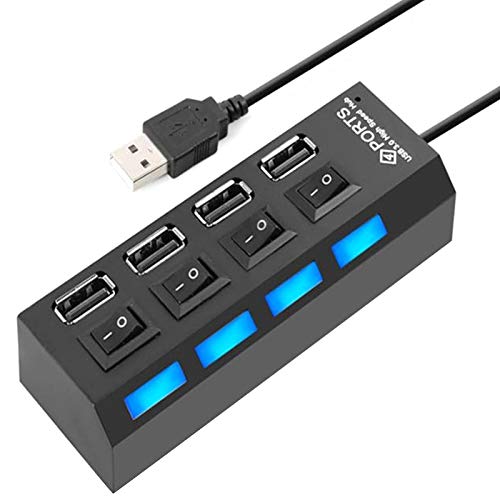 Bassulouda 4 AnschlüSse USB Hub Splitter USB 2.0 Hub LED mit 4 EIN/AUS Schaltern für Tablet Laptop Notebook von Bassulouda