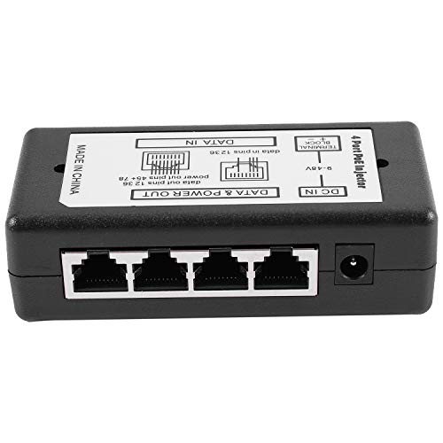 Bassulouda Netzadapter 4 Ports Poe Injector Poe Netzadapter Ethernet Pin 4,5 ()/7,8 (-) Eingang DC12V-DC48V für IP-Kamera von Bassulouda