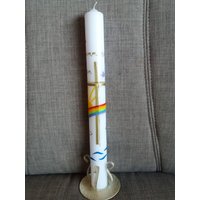 Kommunionskerze Oder Taufkerze, Kerze Mit Regenbogen Handgemacht 40 X 4 cm Weiß Name Und Datum Kommunionskerze Oder Taufkerze, Kerze Mit Regenbogen Handgemacht 40 X 4 cm Weiß Name Und Datum von BasteltanteHeidi