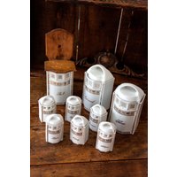 Abend - Set Von 9 Vintage Lusterware Küchen Vorratsdosen Aus Porzellan Made in Germany Perlmutt Weiß Und Gold von BastideAntique