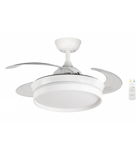 Bastilipo - 90cm ausziehbarer Deckenventilator, 30W Gleichstrommotor, Fernbedienung, 28W 3-Farben-LED-Licht, FALESIA COMPACT von Bastilipo