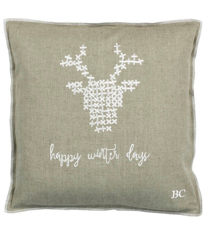 Bastion Collection Christbaumschmuck Bastion Collections - Kissen Naturfarben ´happy wi von Bastion Collection