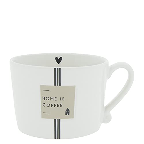 BC Becher mit Henkel HOME IS COFFEE Keramik weiss Streifen Haus Keramikgeschirr Kaffeebecher BC Cup Küche Gedeckter Tisch von Bastion Collections