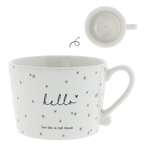 BC Tasse mit Henkel hello live life in full bloom Keramik weiß schwarz Keramikgeschirr Küche gedeckter Tisch BC Cup von Bastion Collections