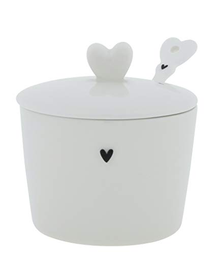 BC Zuckerdose little Heart mit Löffel Keramik weiss schwarz Keramikgeschirr Sugar Bowl Küche gedeckter Tisch von Bastion Collections