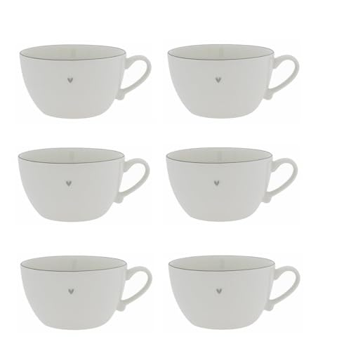 Bastion Collections 6er Set Suppentassen Heart mit grauem Herz D. 15cm für 900ml von Bastion Collections