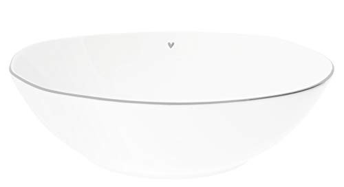 Bastion Collections BC Salatschüssel Little Heart Keramik Weiss mit grauem Rand und kleinem Herz D27cm Keramikgeschirr Schüssel Pastaschüssel BC Bowl Salad Gedeckter Tisch von Bastion Collections