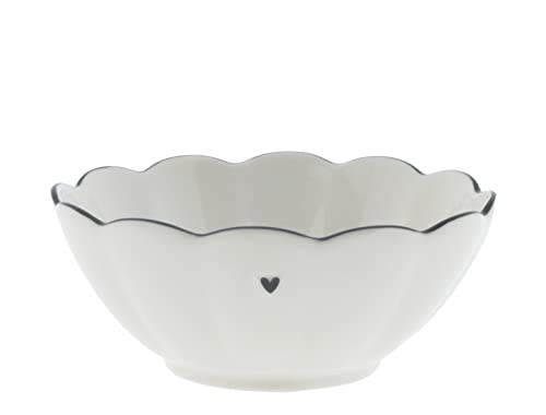 Bastion Collections Bowl Sauce Ruffle Heart Keramik weiß schwarz D9,5cm Soßenschale Beilagen- oder Dipschale Keramikgeschirr gedeckter Tisch von Bastion Collections